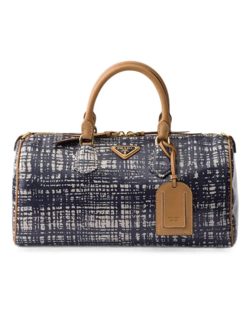 Prada Mittelgroße Tasche aus Leinengemisch mit Lederhenkel - Blau Blau