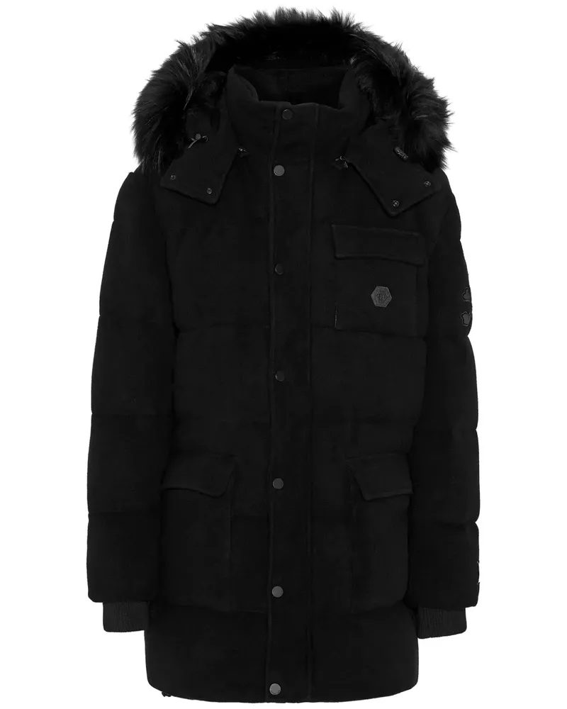 Philipp Plein Kapuzenjacke aus Faux Fur - Schwarz Schwarz