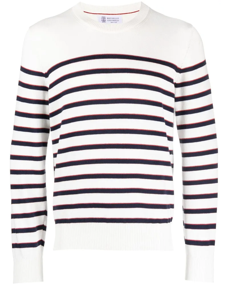 Brunello Cucinelli Pullover mit Querstreifen - Weiß Weiß