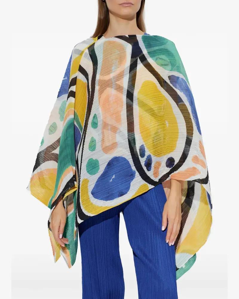Issey Miyake Plisseebluse mit abstraktem Print - Weiß Weiß
