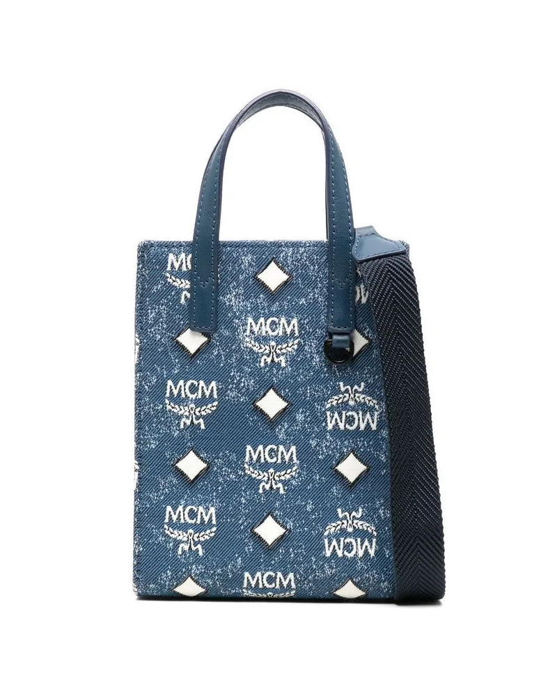 MCM Mini Aren Kuriertasche im Jeans-Look Blau