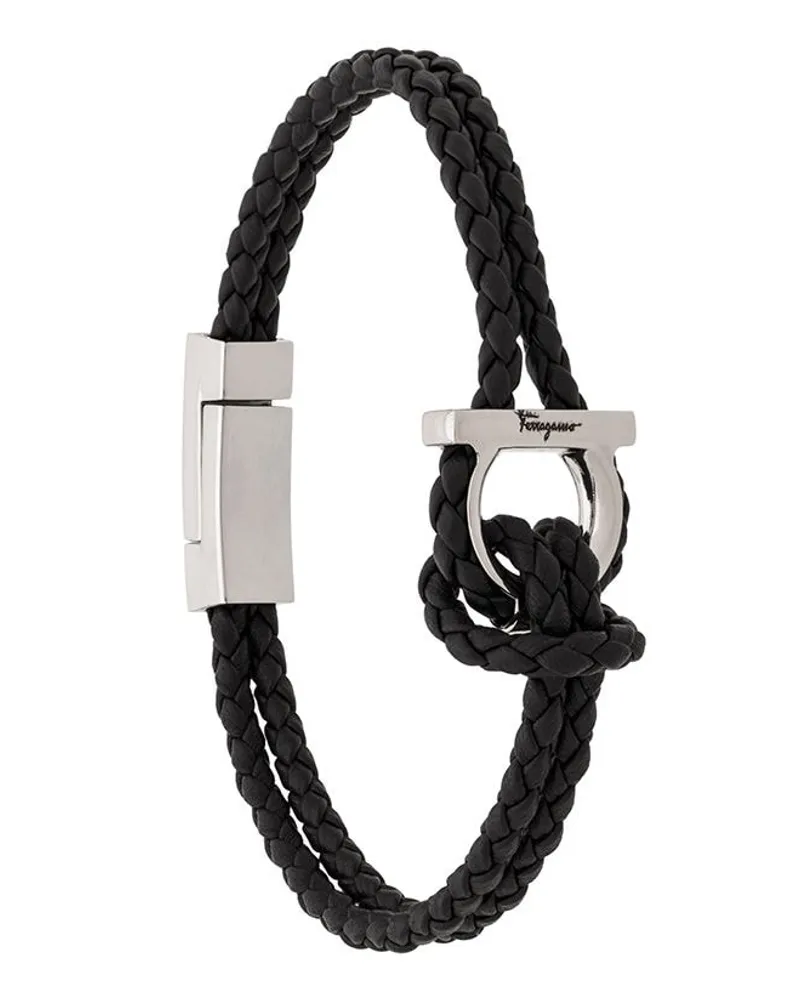 Ferragamo Geflochtenes Armband mit Gancini-Detail Schwarz