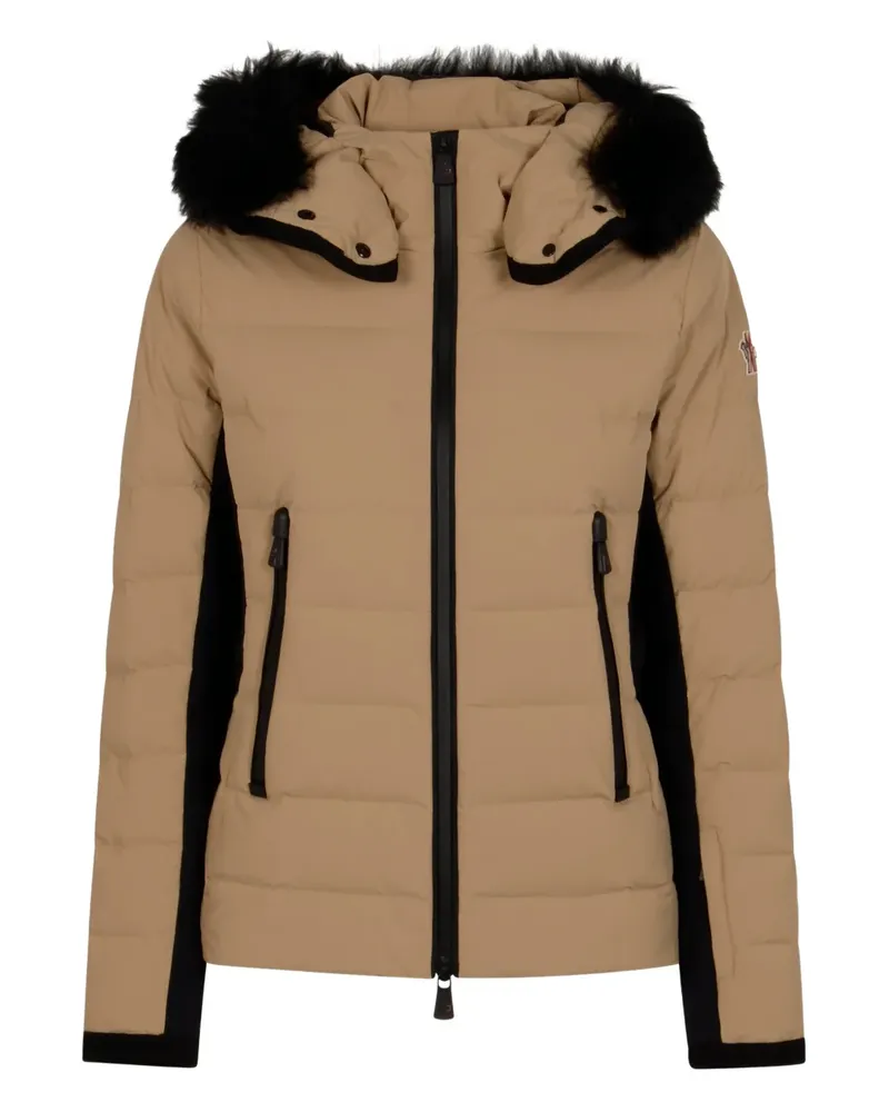Moncler fur-trimmed belted jacket - Nude Nude