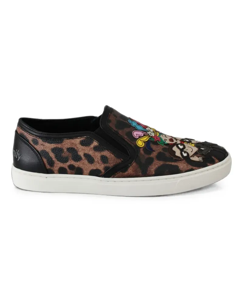 Dolce & Gabbana Sneakers mit Leopardenprint und Cartoon-Applikation - Braun Braun