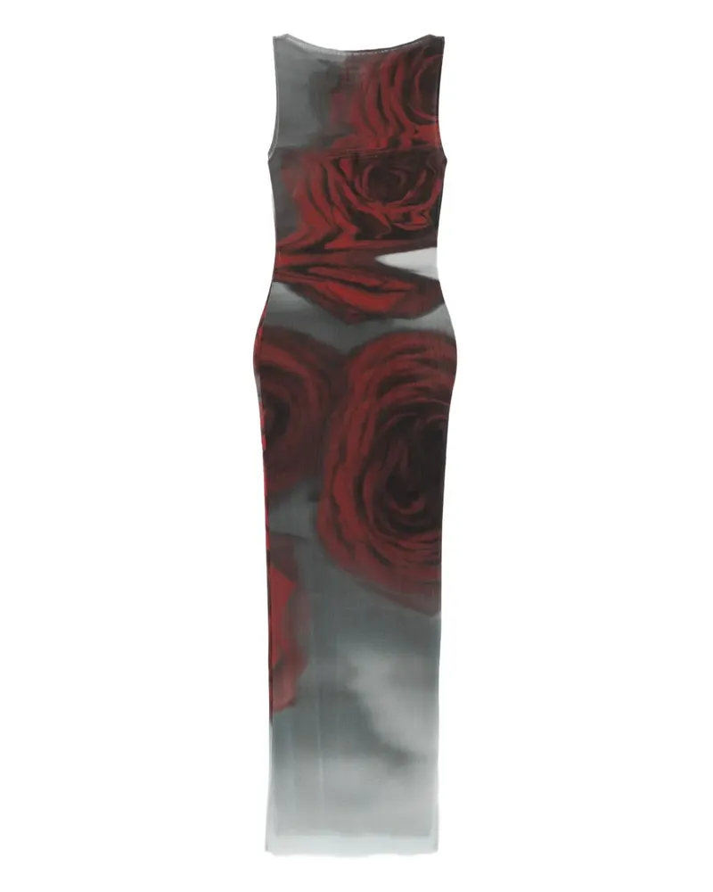 Jean Paul Gaultier Midikleid mit Rosen-Print - Grau Grau