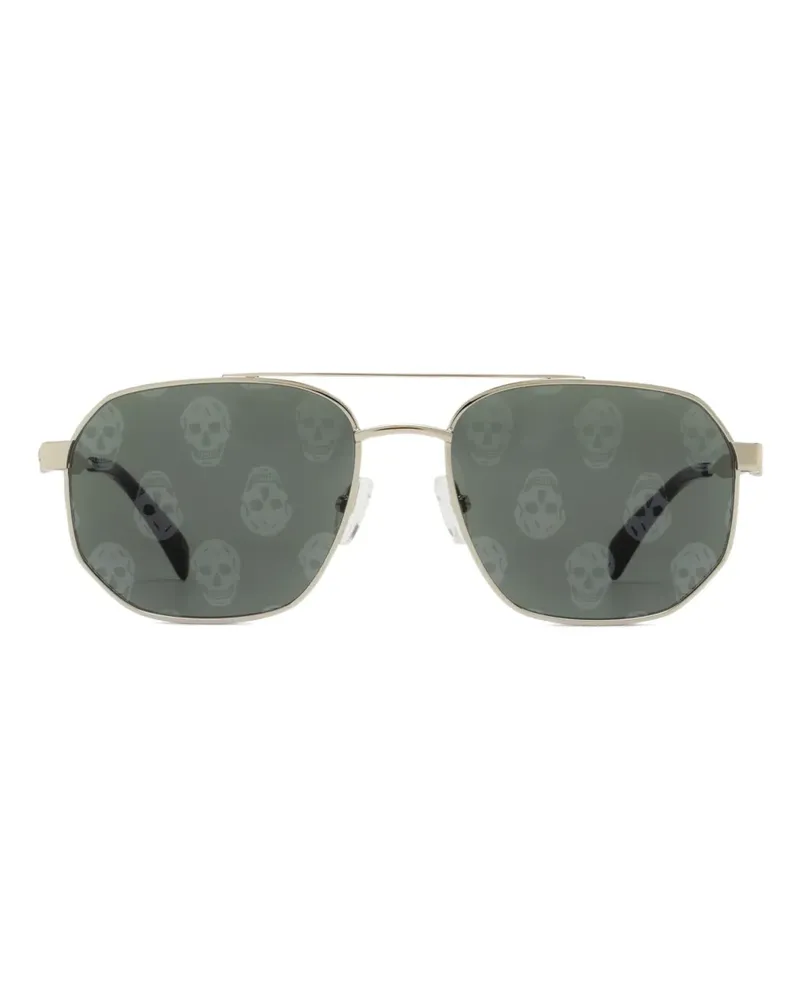 Alexander McQueen Pilotenbrille mit Totenkopf-Print - Silber Silber