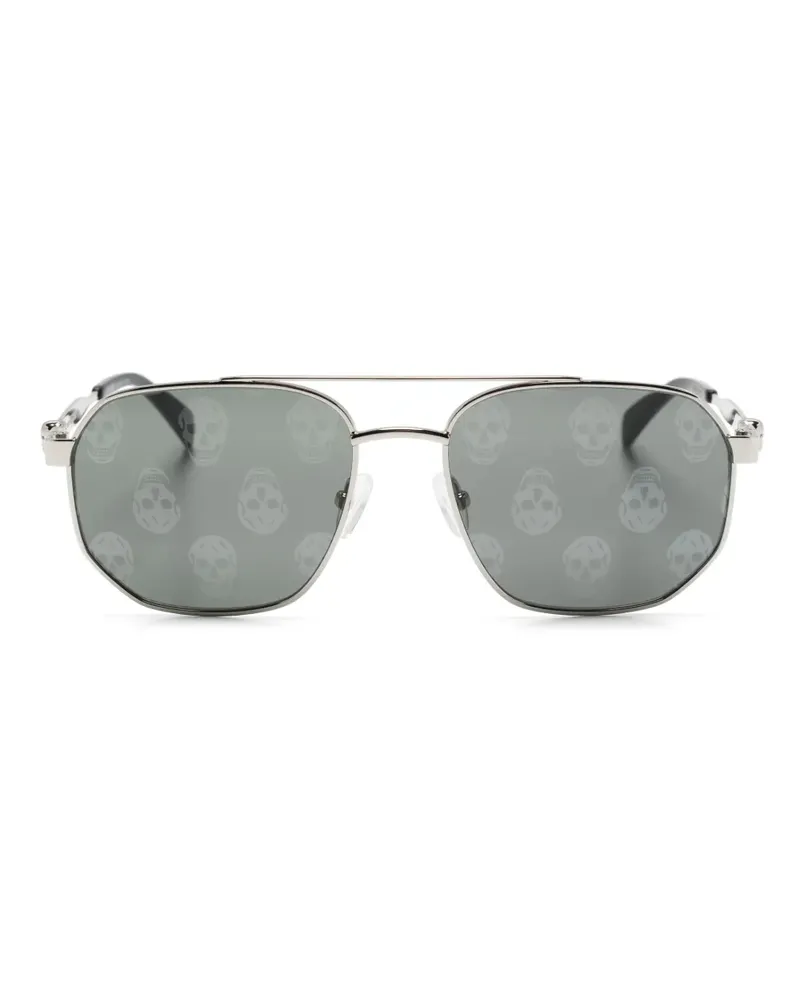 Alexander McQueen Pilotenbrille mit Totenkopf-Print - Silber Silber