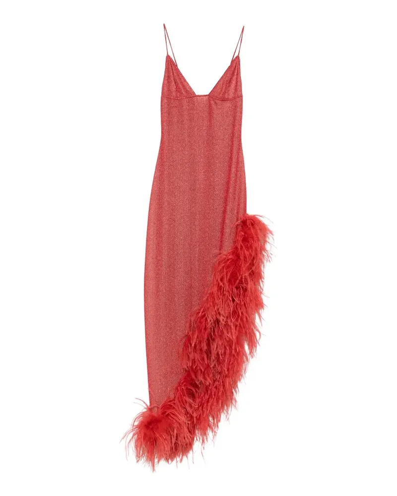 Oséree Lumière Plumage feather-trim asymmetric dress - Rot Rot