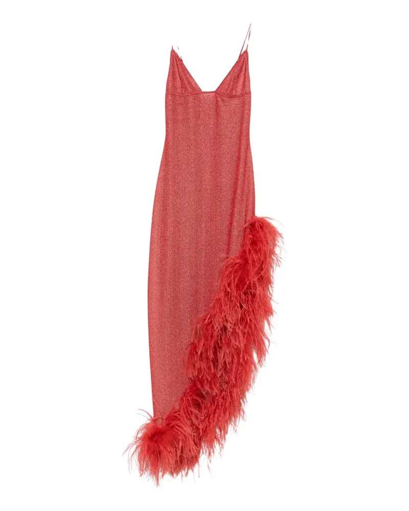 Oséree Lumière Plumage feather-trim asymmetric dress - Rot Rot