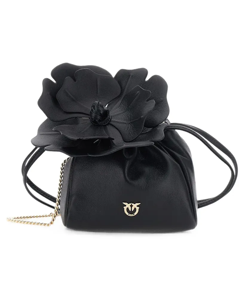 Pinko Love Birds floral-appliqué bucket bag - Schwarz Schwarz