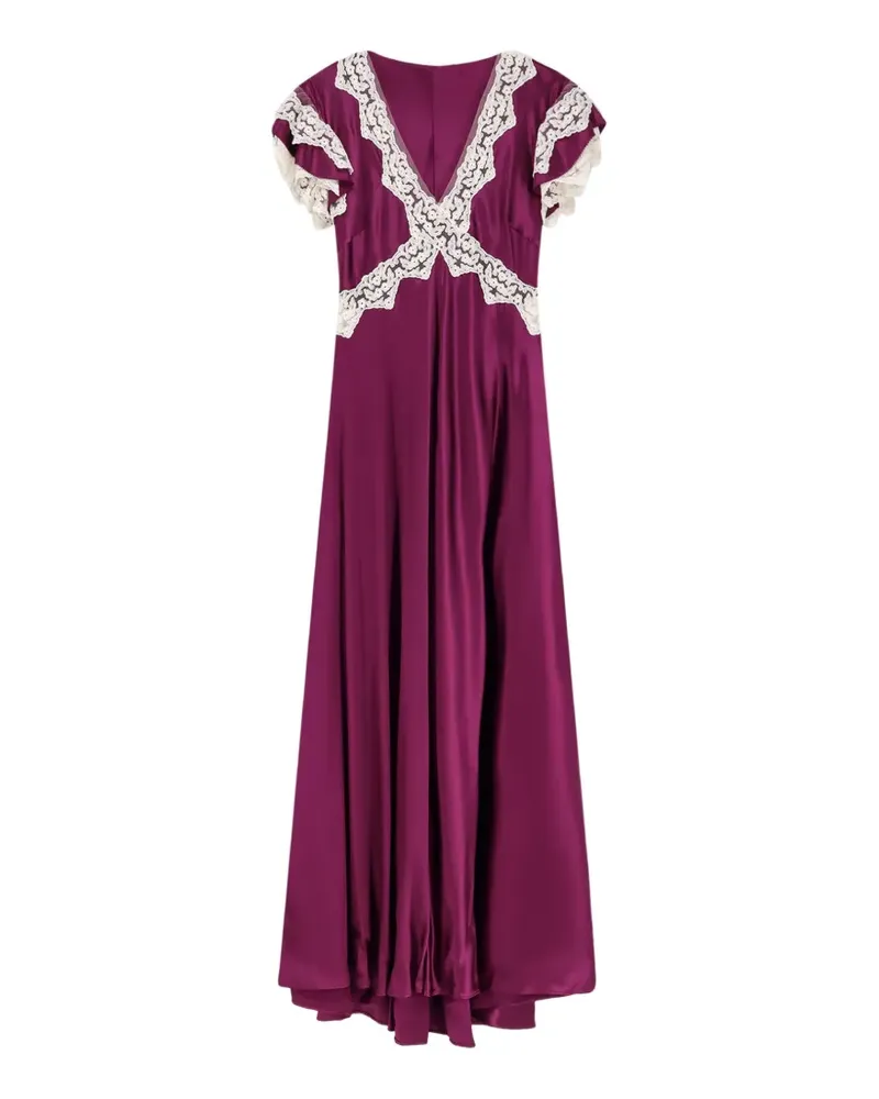 Alberta Ferretti lace-trim ruffled maxi dress - Violett Violett