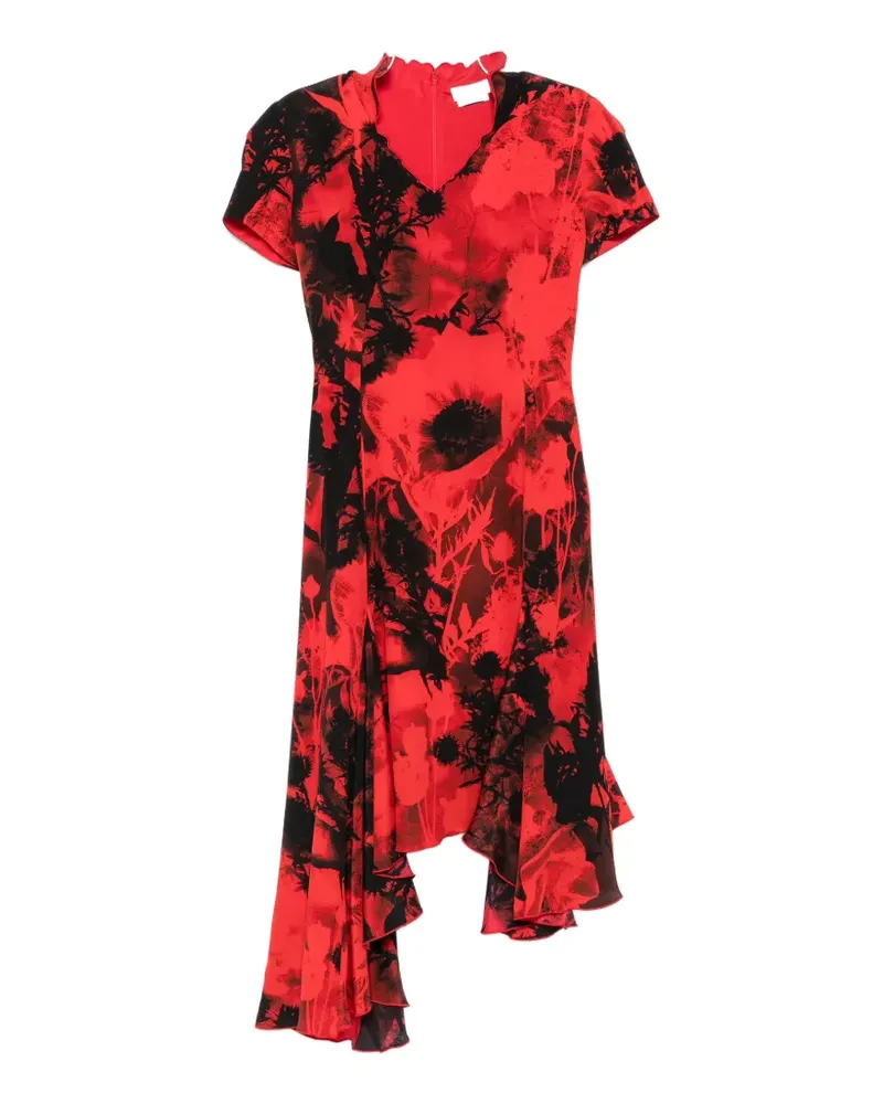 Alexander McQueen floral-print asymmetric-hem dress - Rot Rot