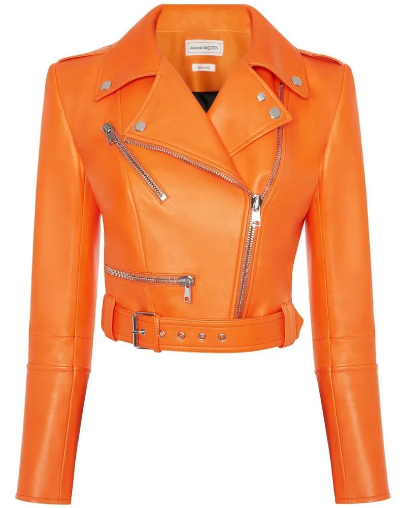 Alexander McQueen Cropped-Bikerjacke aus Leder - Orange Orange