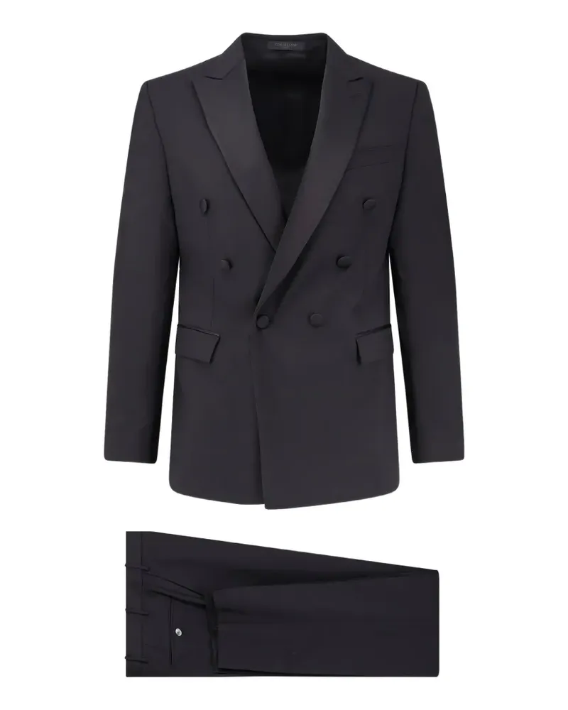 Corneliani double-breasted peak-lapel blazer wool suit - Schwarz Schwarz