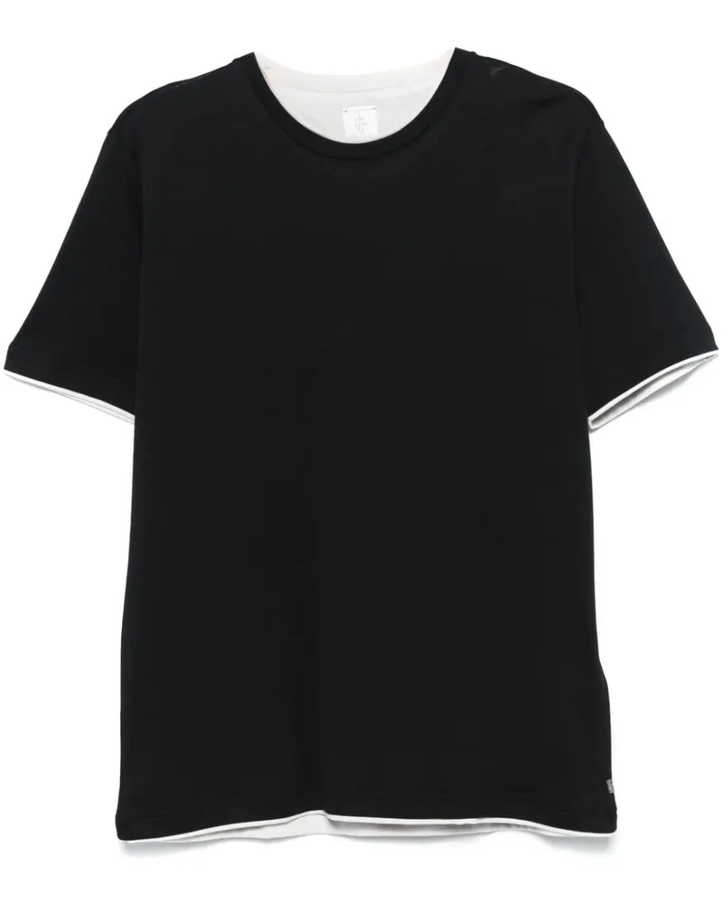Eleventy T-Shirt mit Kontrastrand - Schwarz Schwarz