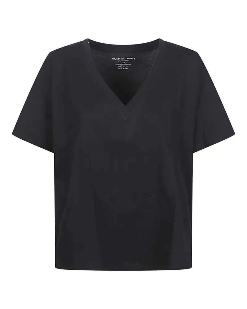 Majestic T-Shirt mit V-Ausschnitt - Schwarz Schwarz