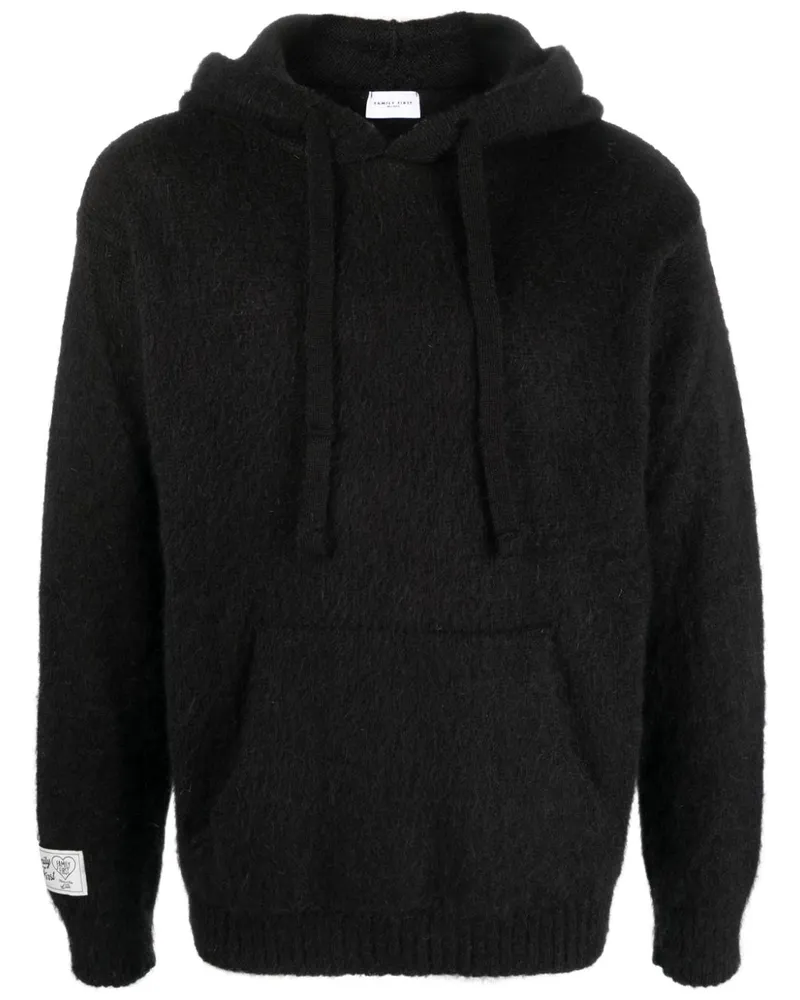 Family First Gestrickter Hoodie mit Logo-Patch - Schwarz Schwarz