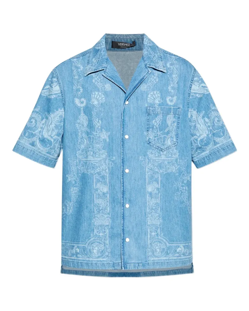 Versace Kurzärmeliges Jeanshemd mit Print - Blau Blau