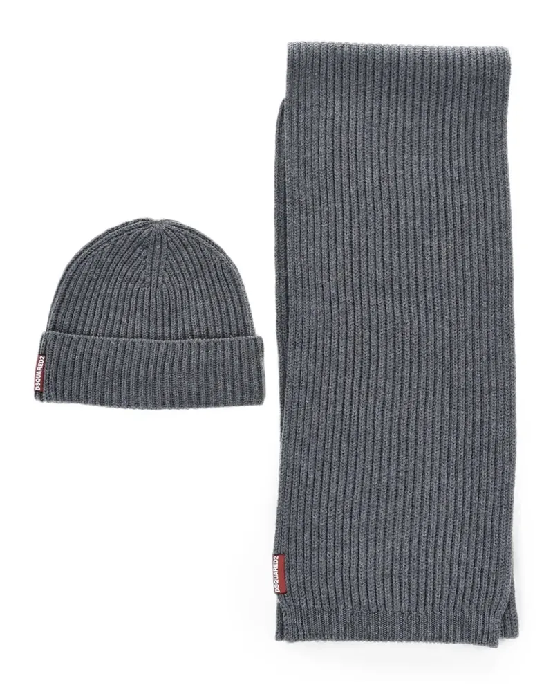 Dsquared2 Set aus gerippter Beanie und Schal - Grau Grau
