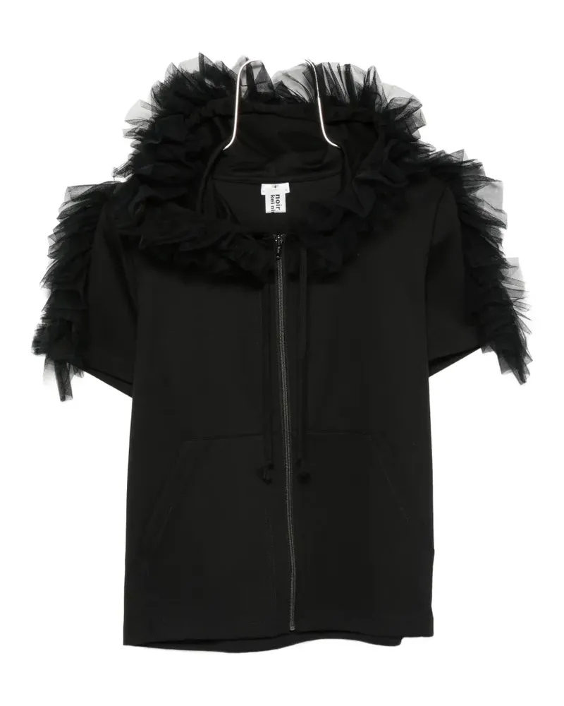 Noir Kei Ninomiya ruffled tulle-trimmed hoodie - Schwarz Schwarz