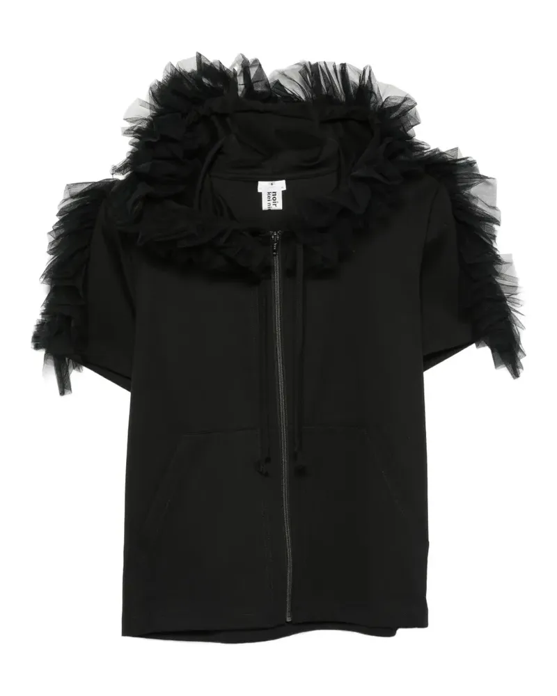 Noir Kei Ninomiya ruffled tulle-trimmed hoodie - Schwarz Schwarz