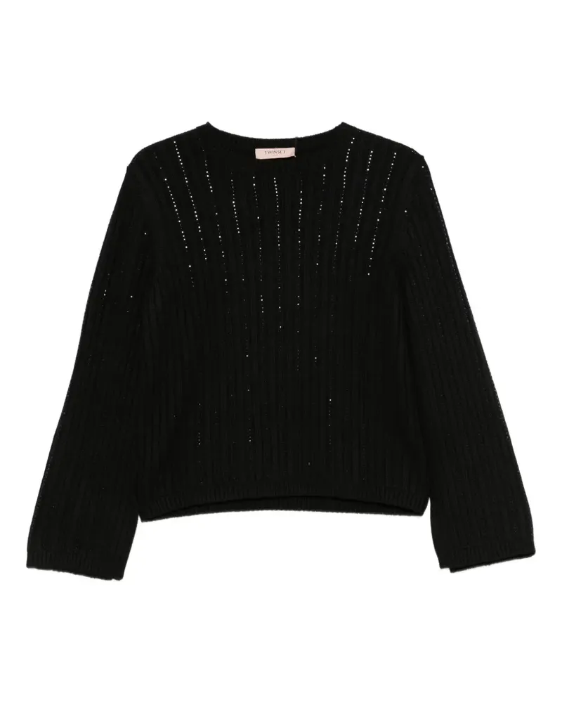 Twin-Set Gerippter Strickpullover mit Pailletten - Schwarz Schwarz