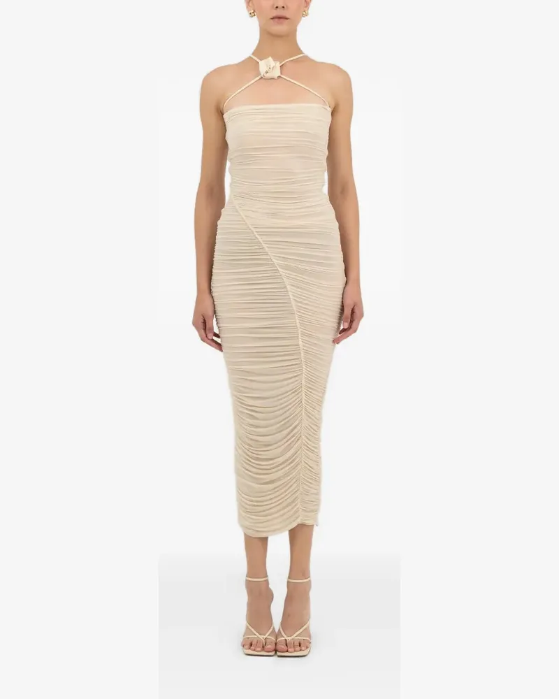 Maygel Coronel Muralla flower-detail ruched dress - Nude Nude