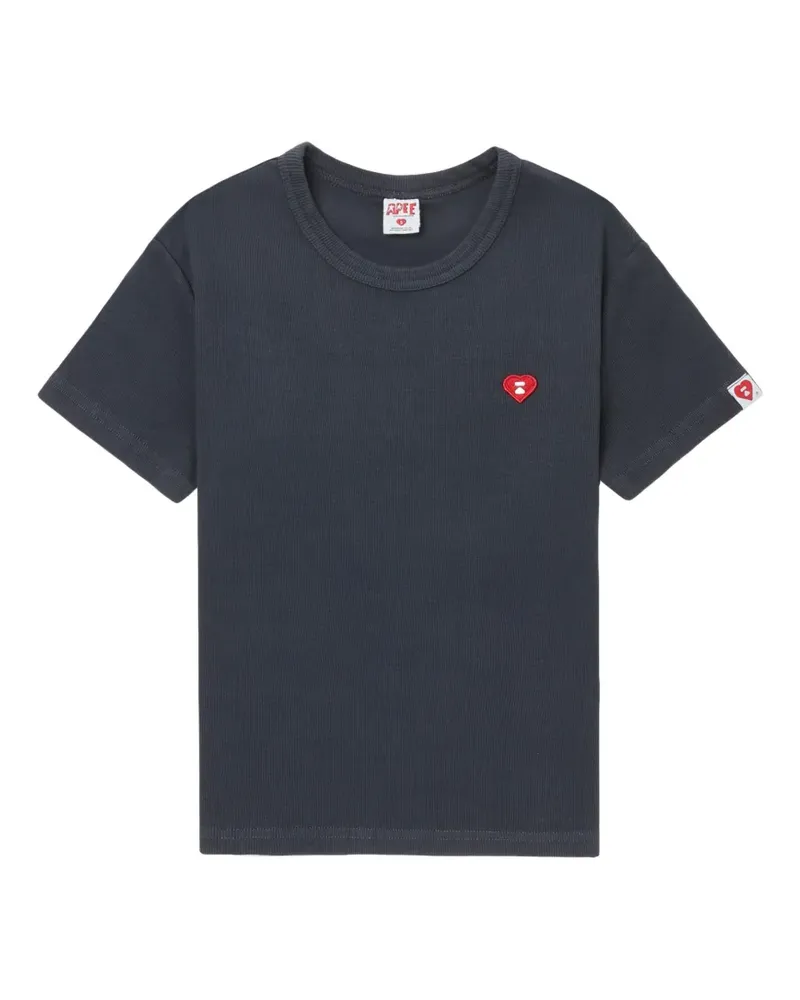 BAPE Geripptes T-Shirt mit Herzapplikation - Blau Blau