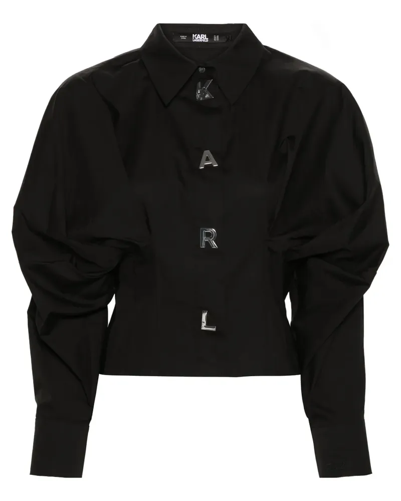 Karl Lagerfeld Popeline-Hemd mit Logo-Knöpfen - Schwarz Schwarz
