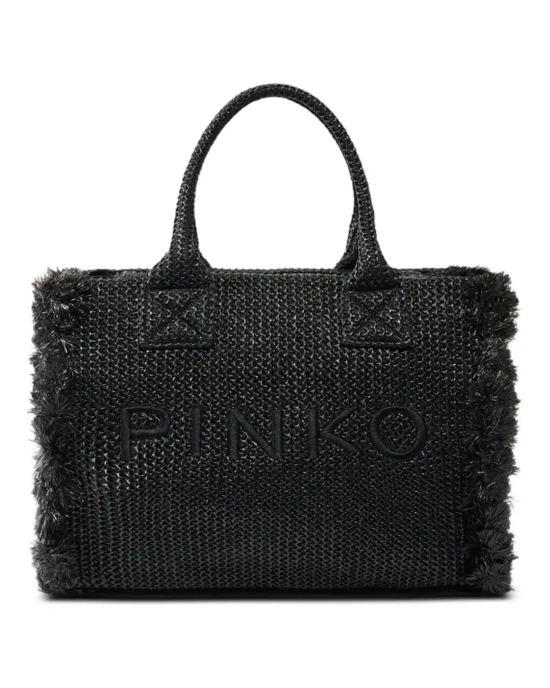 Pinko Tote Bag mit Fransen in Raffiabast-Optik - Schwarz Schwarz