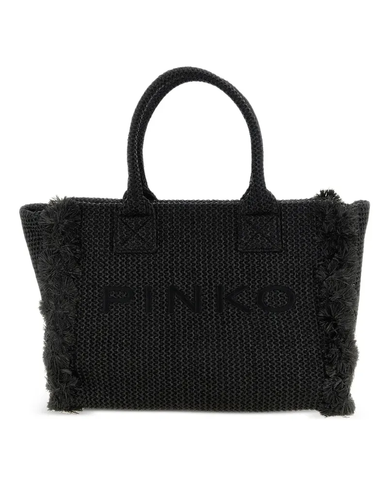 Pinko fringed raffia-effect tote bag - Schwarz Schwarz