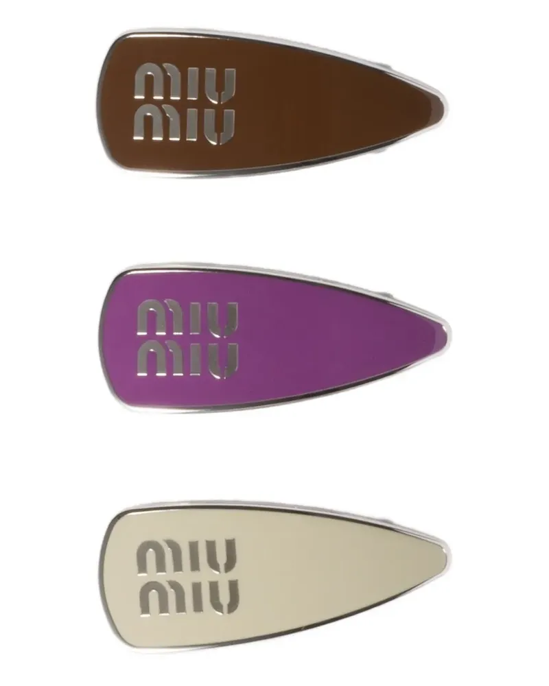 Miu Miu logo enamel hair clip - Silber Silber