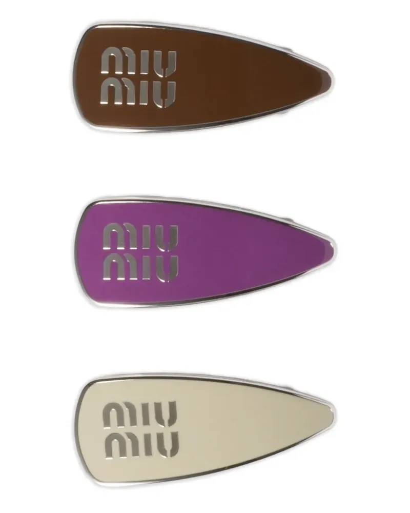 Miu Miu Emaillierte Haarspange mit Logo - Silber Silber