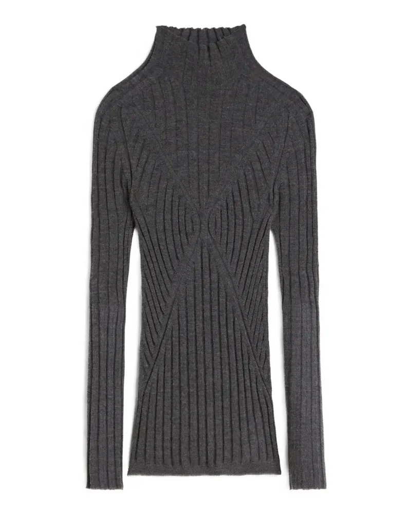 Jil Sander Gerippter Pullover mit Stehkragen - Grau Grau
