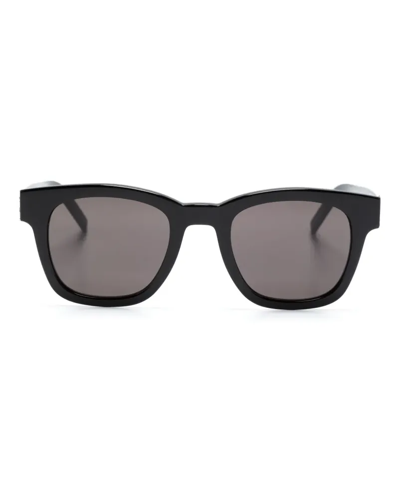 Saint Laurent Eckige Sonnenbrille mit Logo-Schild - Schwarz Schwarz