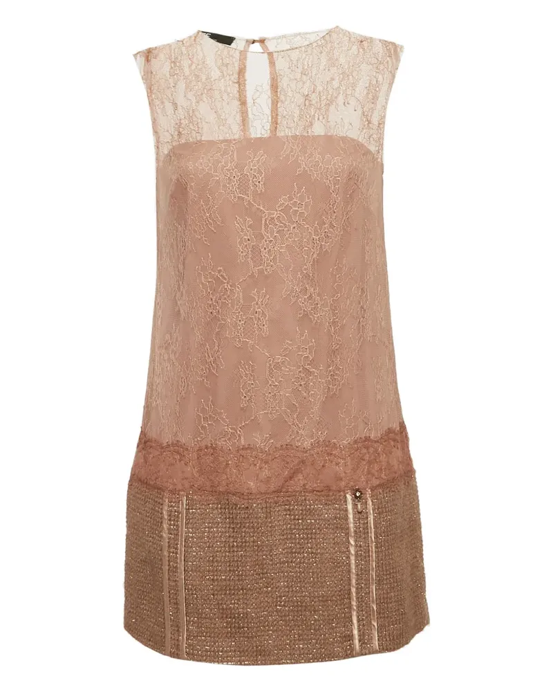 Elisabetta Franchi Tweed-Minikleid mit Spitzeneinsatz - Braun Braun