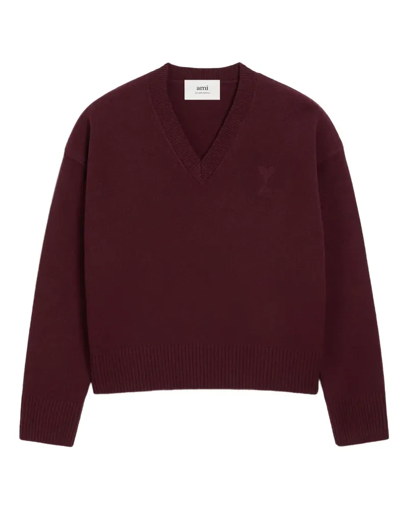 AMI Paris Ami de Coeur Pullover mit V-Ausschnitt - Rot Rot