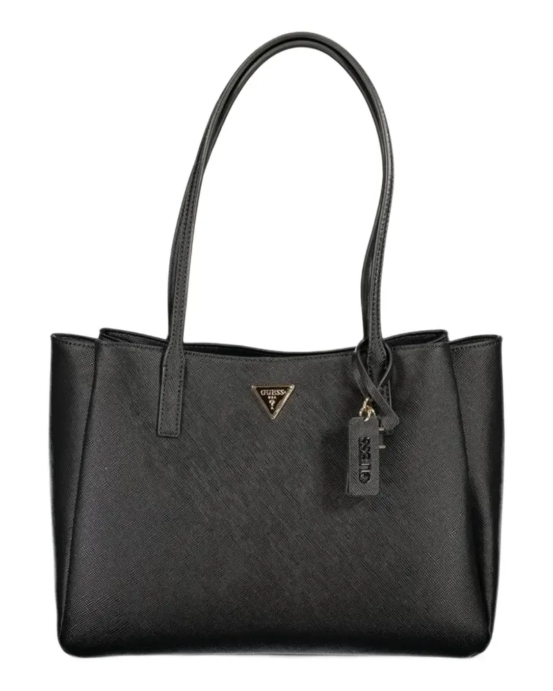 Guess Patsie Tote Bag mit Logo-Schild in Saffiano-Optik - Schwarz Schwarz