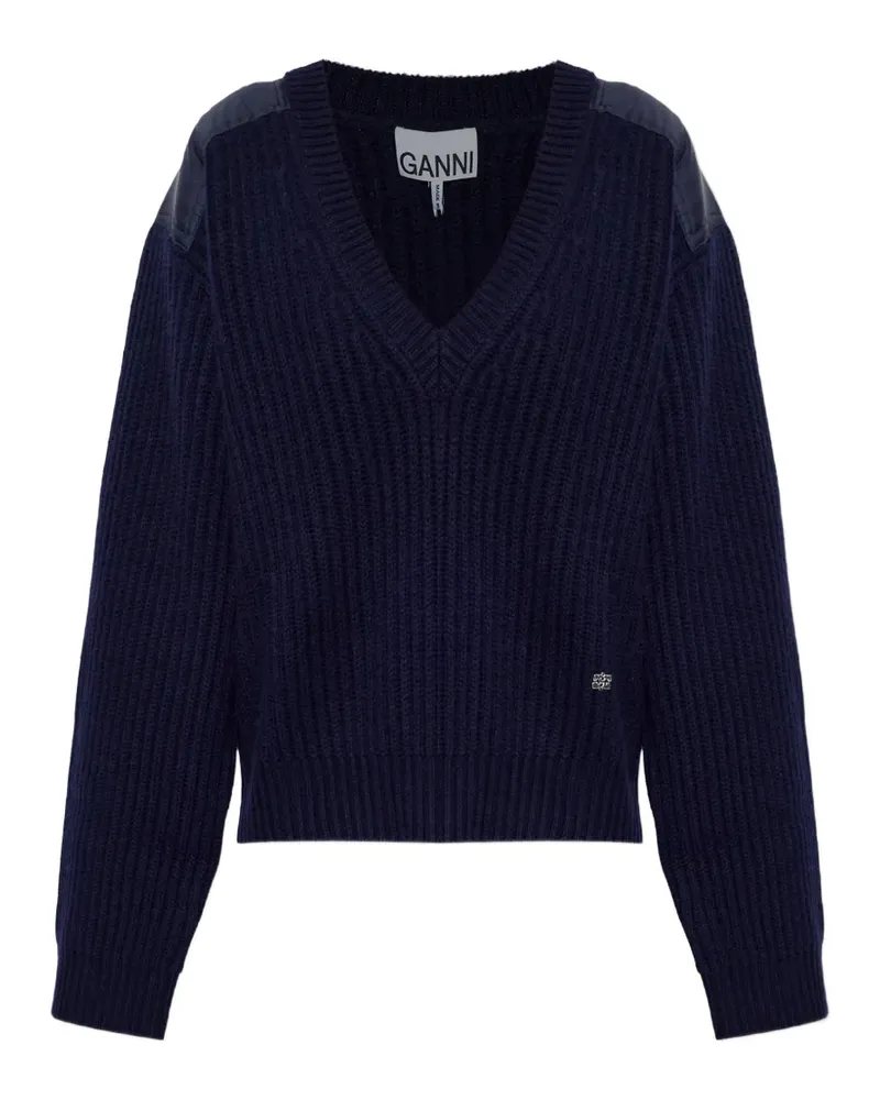 Ganni V-neck ribbed-knit sweater - Blau Blau