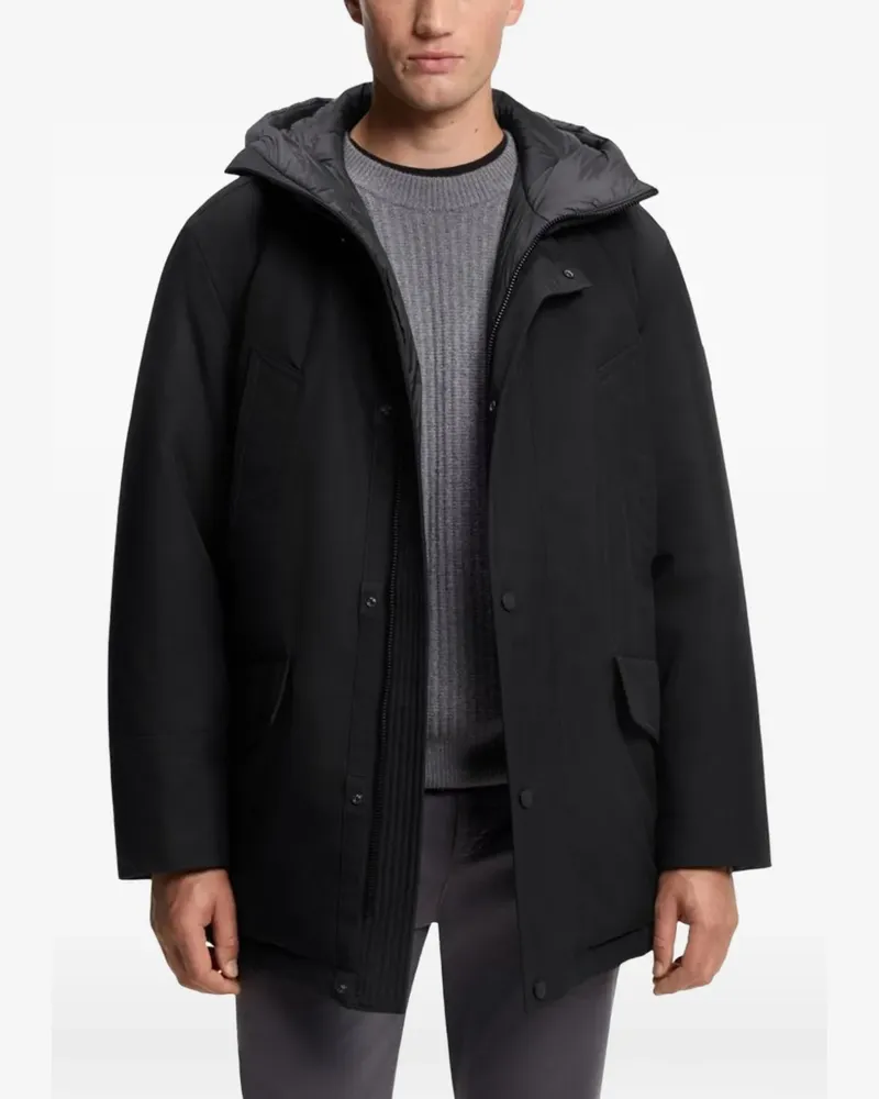 HUGO BOSS hooded logo-patch jacket - Schwarz Schwarz