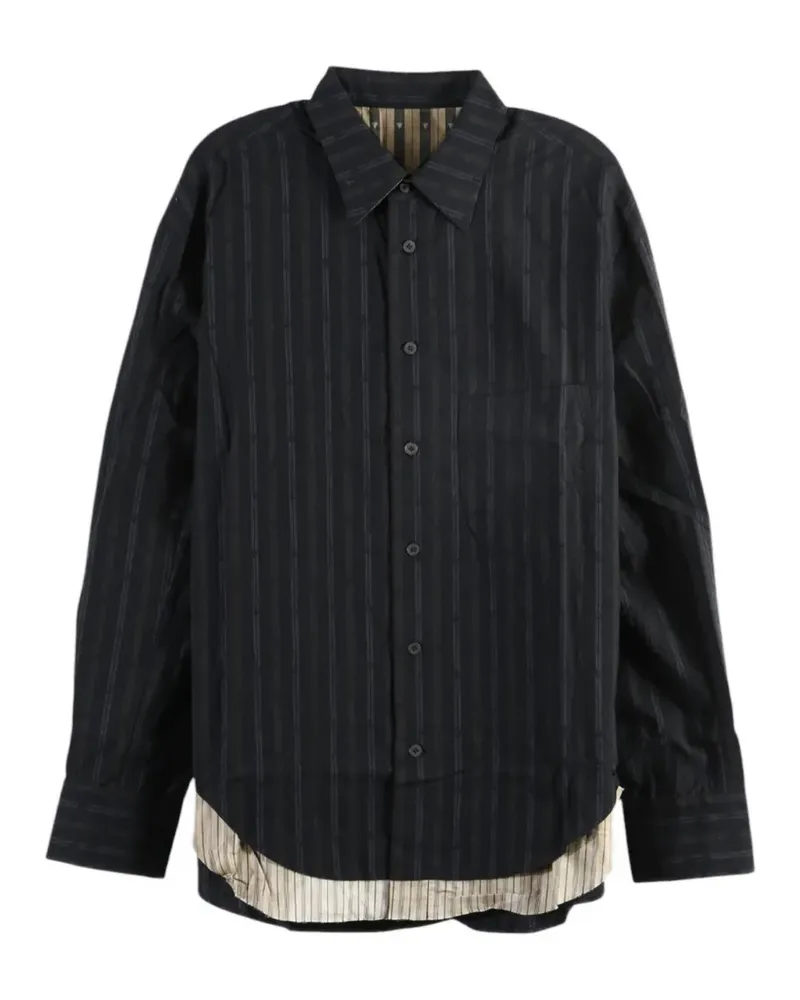 Ziggy Chen Gestreiftes T-Shirt im Layering-Look - Schwarz Schwarz