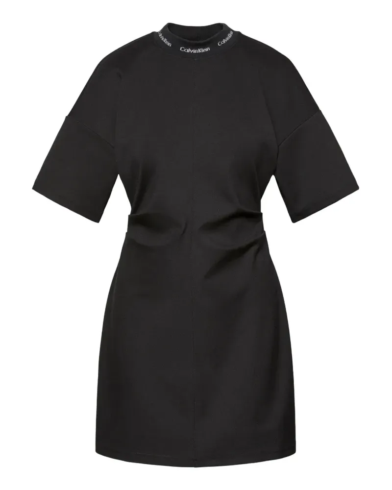 Calvin Klein logo-neckline gathered-waist mini dress - Schwarz Schwarz