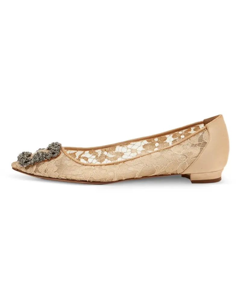 Manolo Blahnik Verzierte Hangisi Ballerinas - Nude Nude