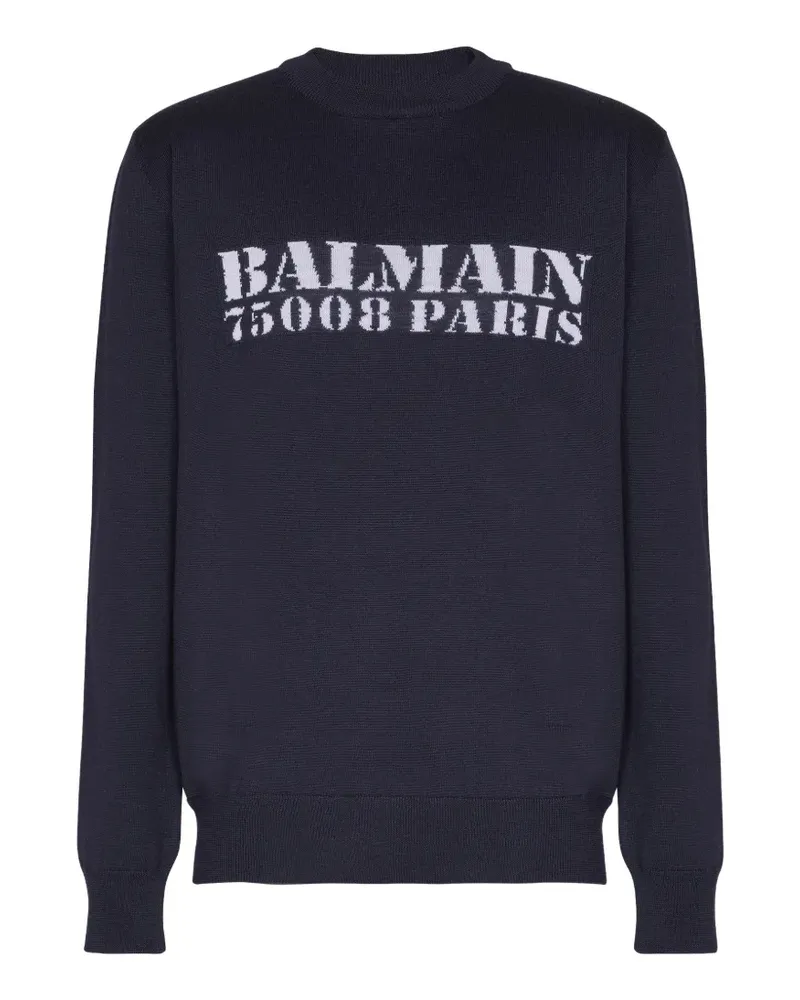 Balmain Pullover mit Intarsien-Logo - Blau Blau