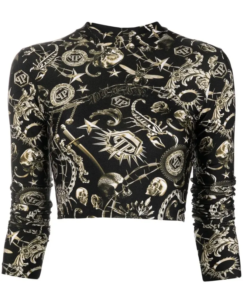 Philipp Plein T-Shirt mit Dreiviertelärmeln - Schwarz Schwarz