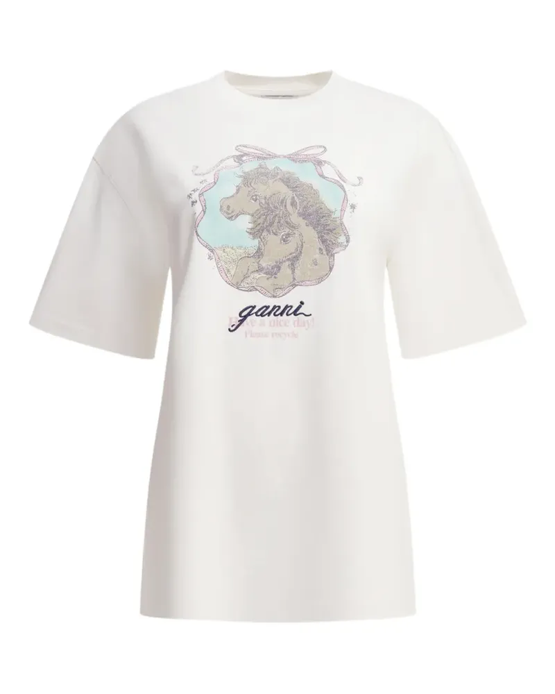 Ganni T-Shirt mit Pferden - Nude Nude