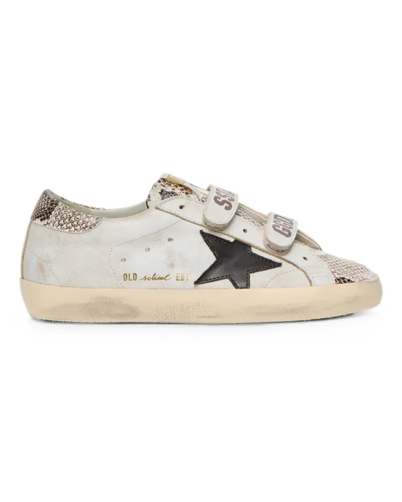 Golden Goose Old School in white leather with black leather star and snake-print inserts sneakers - Weiß Weiß
