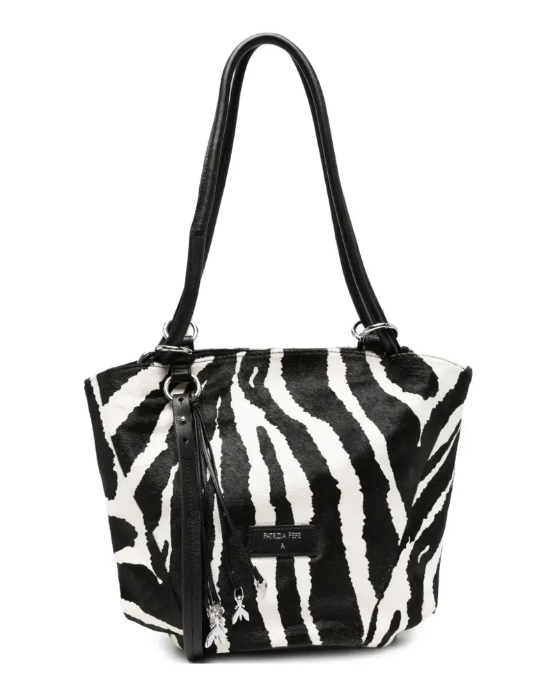 Patrizia Pepe Schultertasche mit Zebra-Print - Schwarz Schwarz