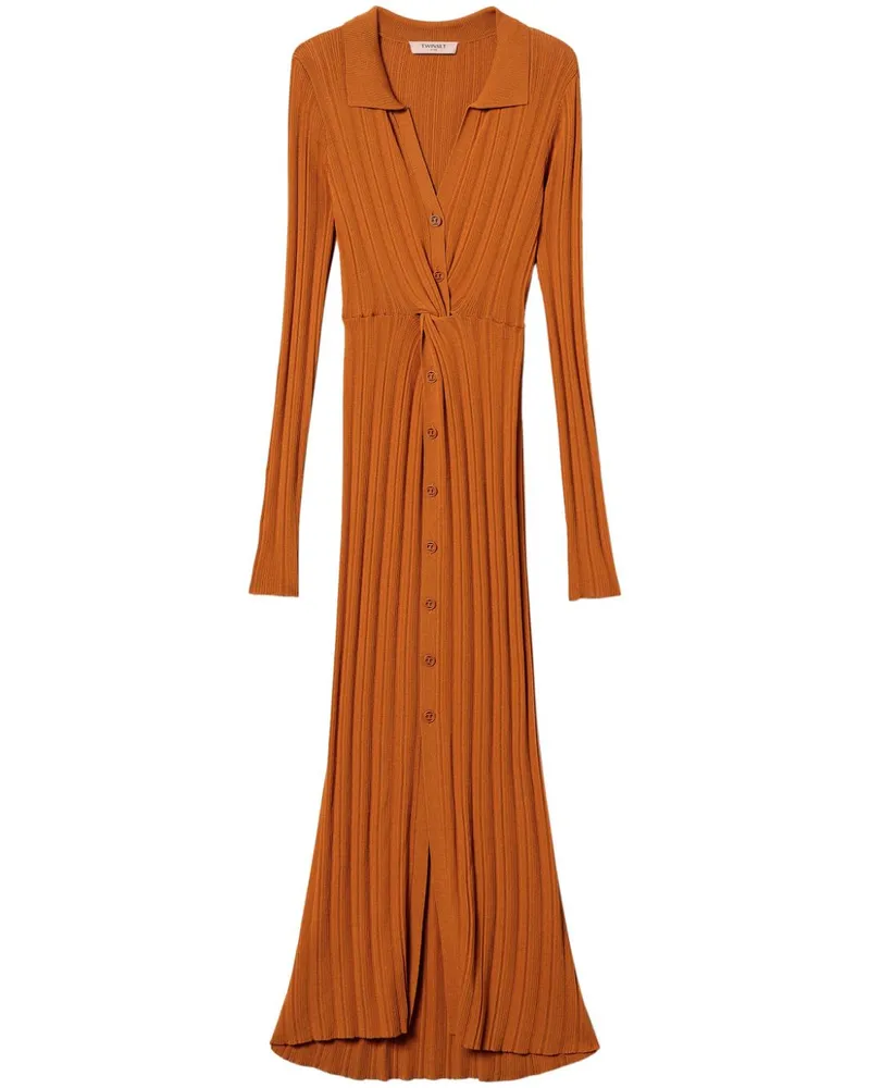 Twin-Set Maxikleid aus geripptem Strick - Orange Orange