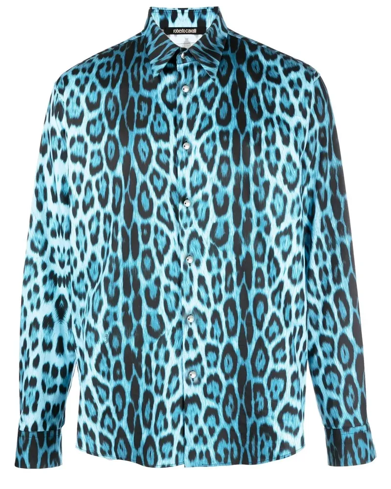 Roberto Cavalli Hemd mit Jaguar-Print - Blau Blau